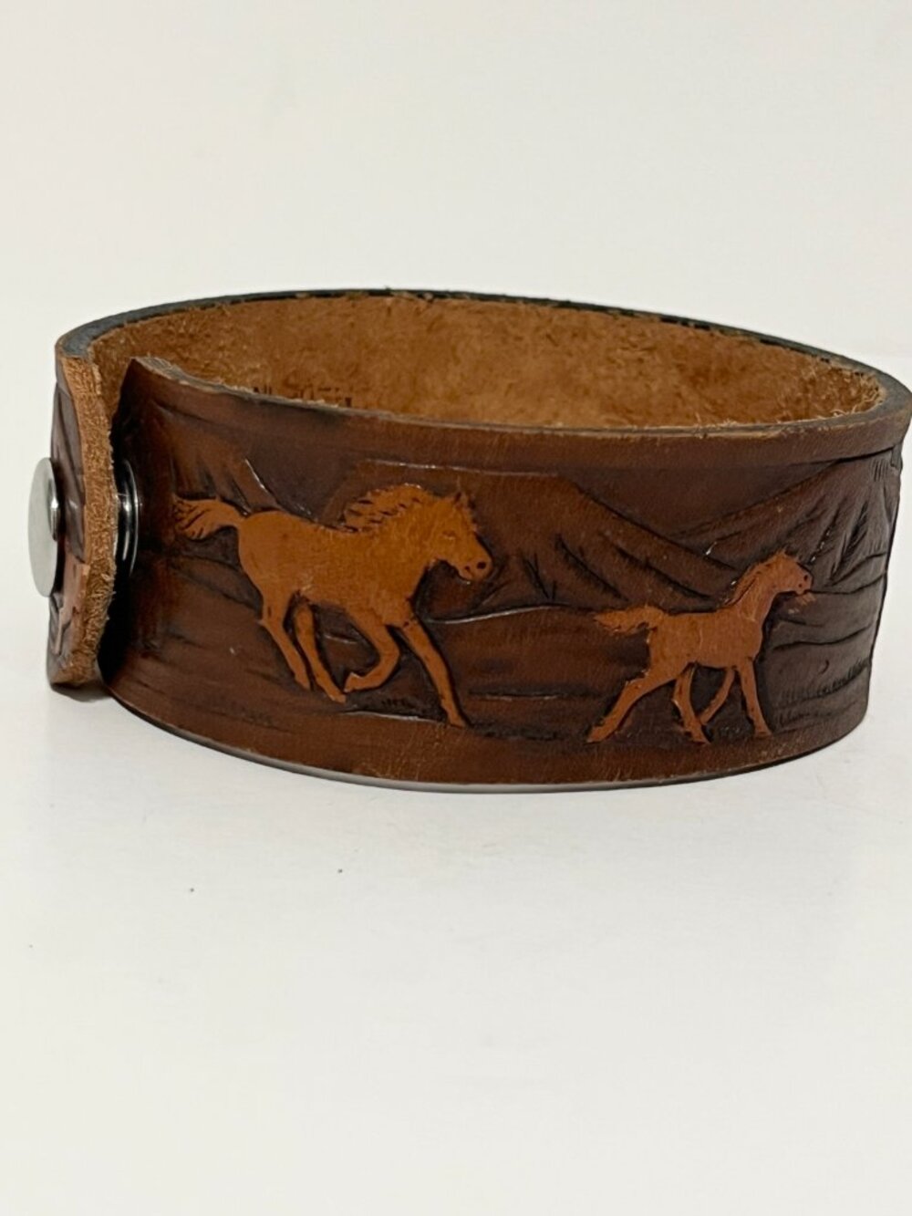 Tooled Leather Cuff Bracelet Chambers 32 Horses Equestrian Western Ranch Cowgirl